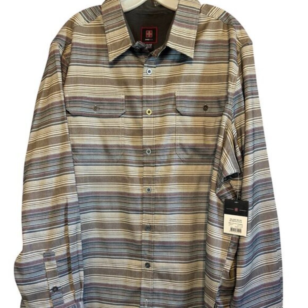 Swiss Tech NWT Men’s Long Sleeve Brown/Tan Button Shirt Casual Size 2XL (50-52)